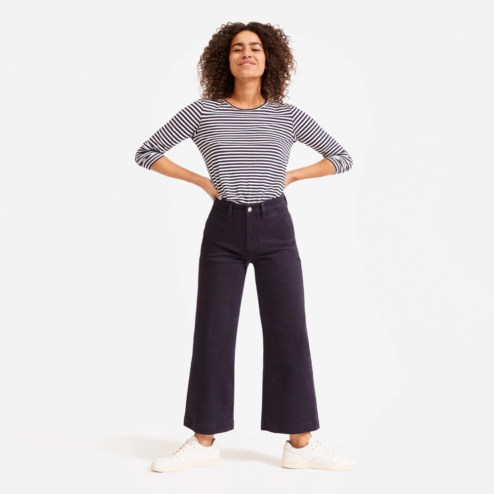 Everlane the wide leg crop pants in navy size 4